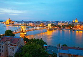 Fototapeta na wymiar Budapest, Hungary. Chain Bridge and the Parliament