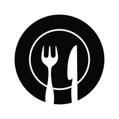 Plate,fork and knife silhouettes vector illustration
