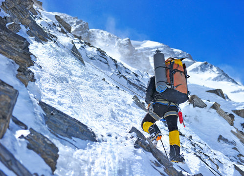 Climber on the snowy mountains