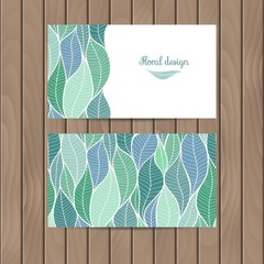 Vector business card with the texture of leaves