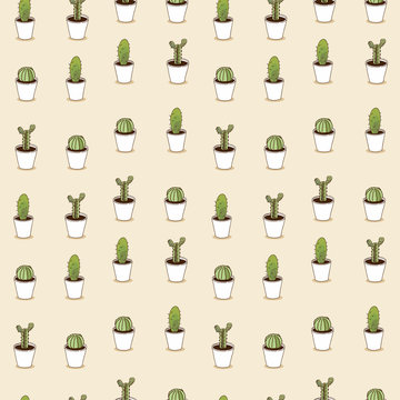 Cacti hand drawn seamless repeat  pattern
