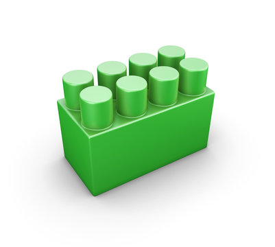 Green plastic construction element of the children designer