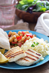 Middle East style meal with couscous and chickpeas