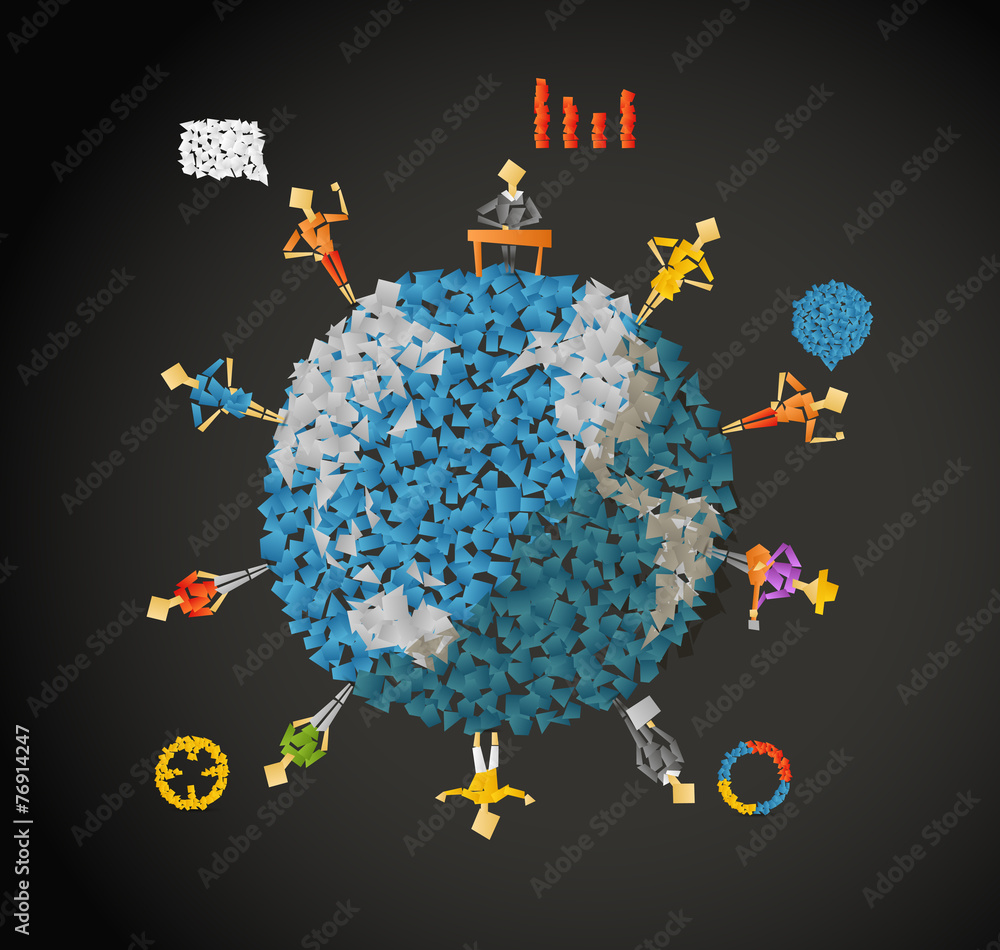 Poster communicating people. illustration with abstract gradient polygo