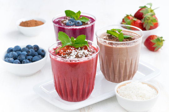 Assorted milkshakes - strawberry, chocolate and blueberry