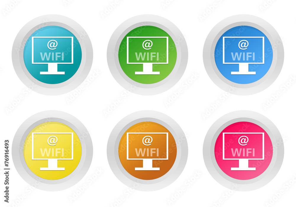 Poster set of rounded colorful buttons with wifi symbol