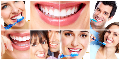 Teeth with toothbrush.