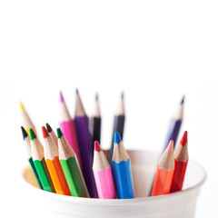 Color pencils on white background