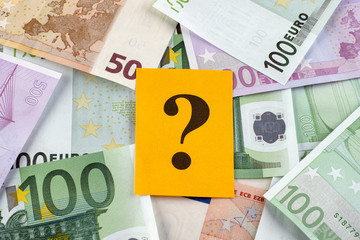 Question mark on euro banknotes