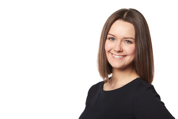 Fototapeta premium Young smiling happy woman portrait on white.