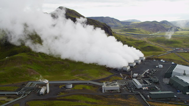 Aerial Volcanic Steam Industrial Generate Seismic Power Energy Economy Iceland 