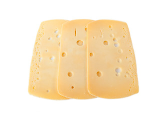 A Slices of Dutch cheese isolated over white