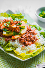 Meat with rice and papaya