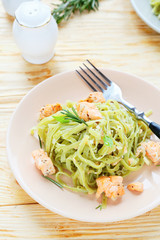 tasty pasta with salmon