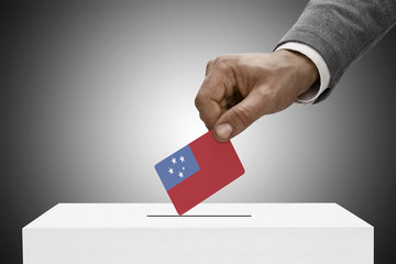 Ballot box painted into national flag colors - Samoa