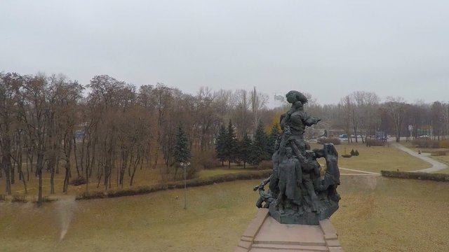 Aerial view from Quadcopter  of  monument in memory the murdered