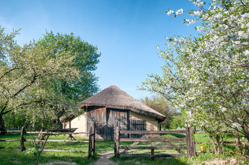 Fototapeta na wymiar Ukrainian village in the spring in Pirogovo near Kiev