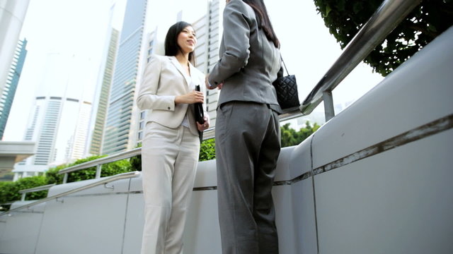 Asian Chinese Females Outdoors Business Successful Financial Career