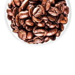 Brown coffee beans isolated on white background macro. Roasted C
