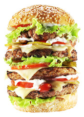 Hamburger isolated on a white background. Clipping paths.