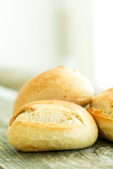 Bread on wooden table copy space