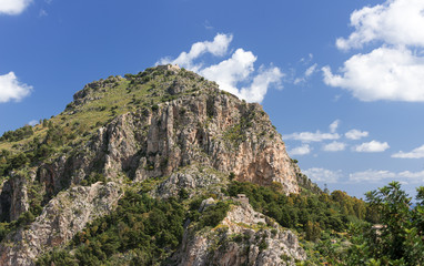Fototapeta na wymiar Mountain with ancient ruins at Cefalu