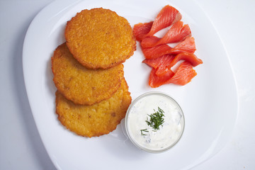 potato pancakes with salmon