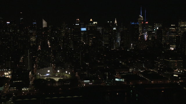 Aerial illuminated Empire State Building Manhattan night New York