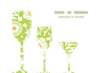 Vector green and golden garden silhouettes three wine glasses