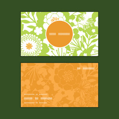 Vector green and golden garden silhouettes vertical round frame