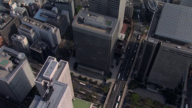 Aerial overhead city skyscrapers Business district Tokyo Shinjuku Japan Asia