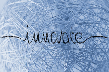 calligraphic handwriting with the word Innovate