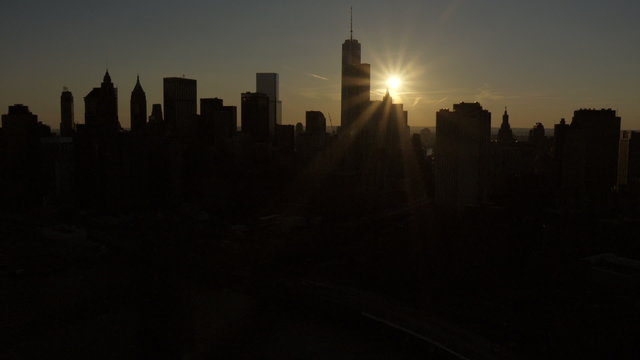 Aerial New York sunset World Trade Center Manhattan Financial District USA