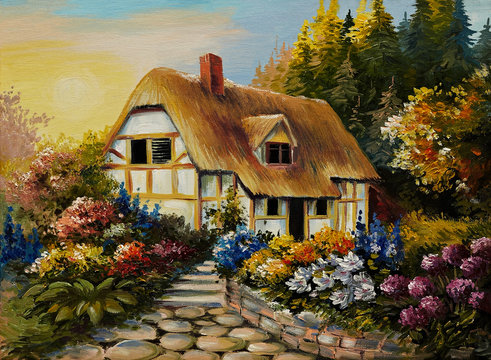 Oil Painting Of Fairy House, Art Work