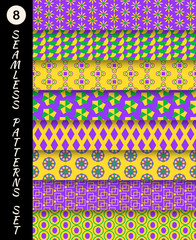 Mardi gras seamless patterns. Carnival backgrounds