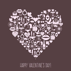 Valentines Day mosaic icons heart card