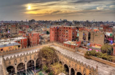 Raamstickers Uitzicht op Caïro vanaf het dak van de Amir al-Maridani-moskee - Egypte © Leonid Andronov