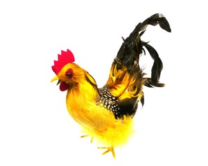 A colourful artificial cock as a table decoration