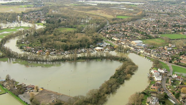 Extensive river flooding, Surrey, UK