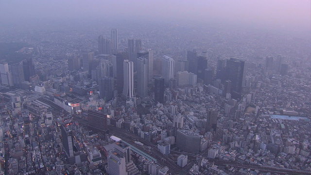 Aerial dusk Buildings Tokyo city skyscrapers Minato Business district Japan 