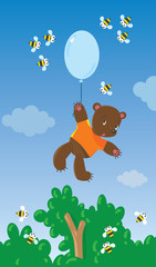 Obraz premium Little bear with balloon and bees