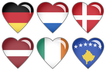 Obraz premium Set of hearts with national flag motive