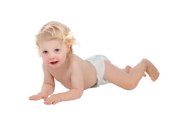 Adorable blond baby with two years in diaper