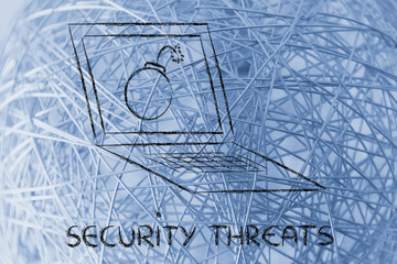 internet security and malware threats, bomb inside pc