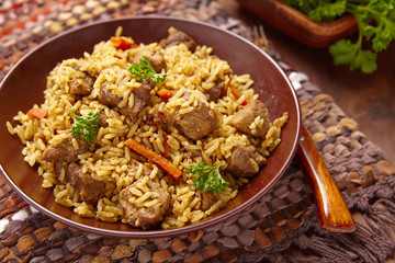 pilaf with meat and vegetables