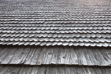 Old wooden shingle roof
