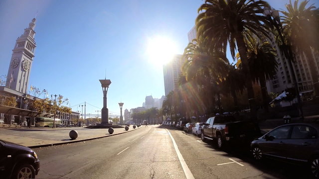 POV road trip coastal road built structure sun flare San Francisco California USA