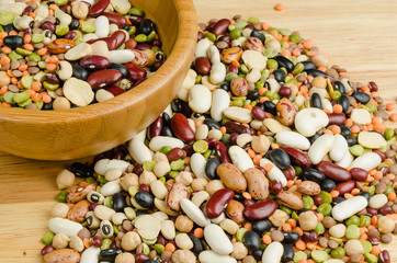 legumes on wood, closeup, background