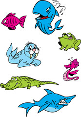 cartoon aquatic animals
