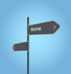 Home nearby, dark grey road sign